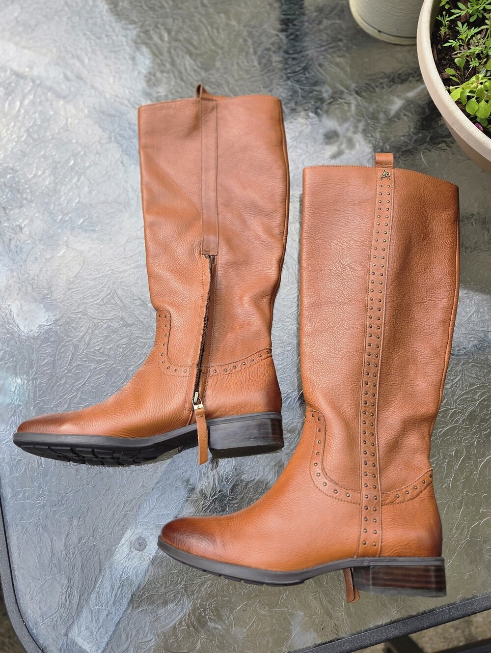 Sam Edelman Women's Western Brown Cognac Genuine Leather Studded Boho Boots Sz.9